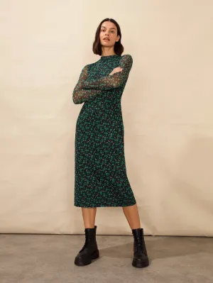 Petite Green Ditsy Print Mesh Dress