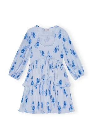 PLEATED GEORGETTE FLOUNCE SMOCK MINI DRESS | BLUE