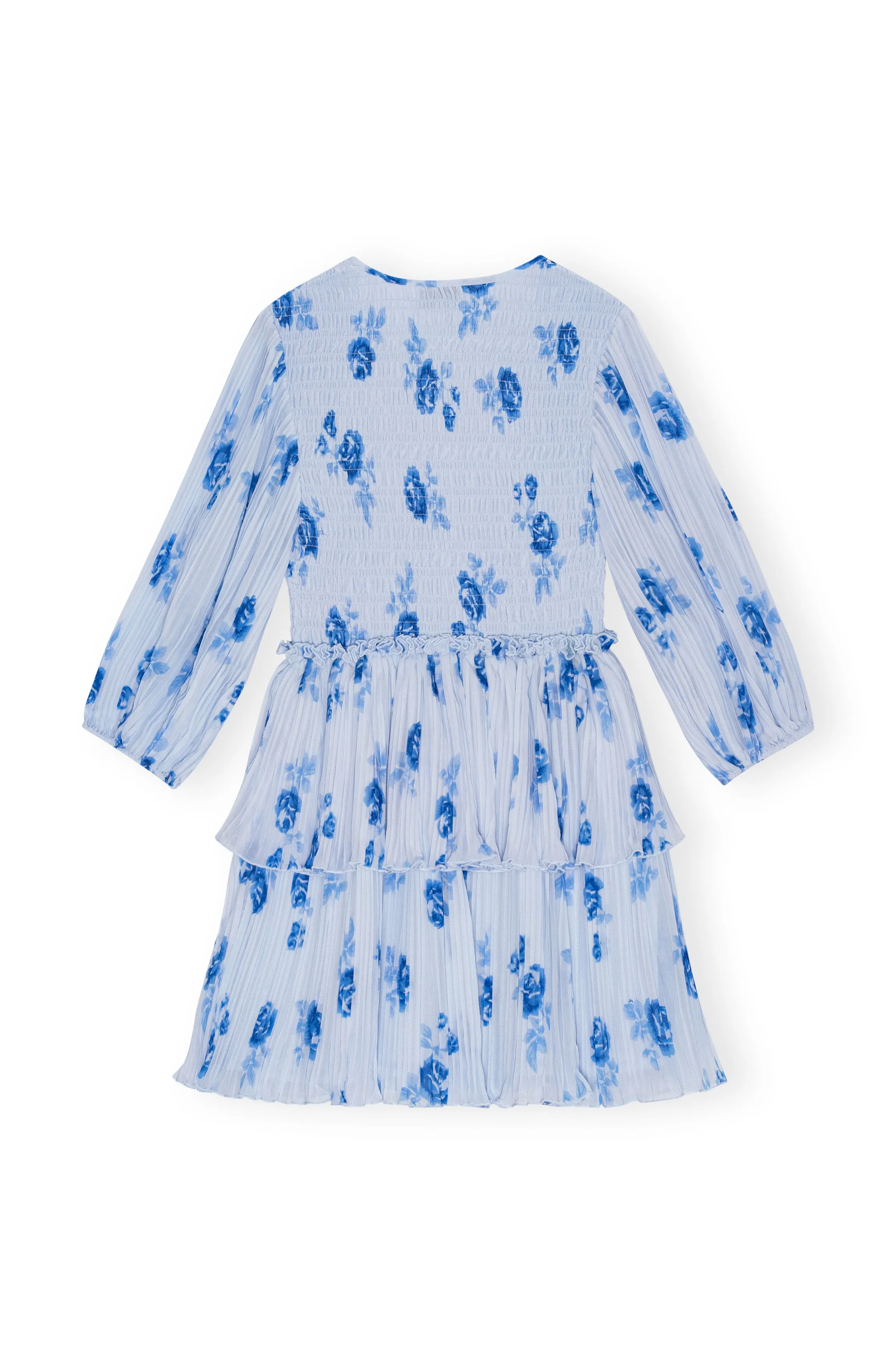 PLEATED GEORGETTE FLOUNCE SMOCK MINI DRESS | BLUE