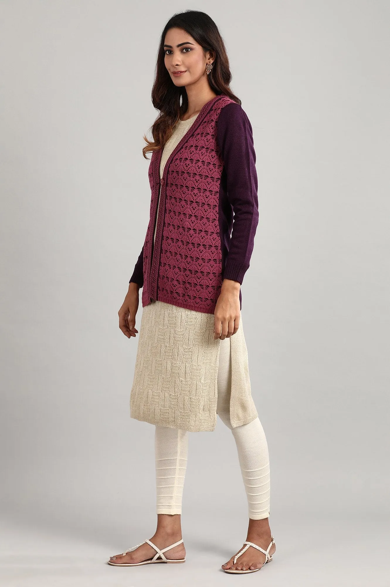 Purple V- Neck Full Sleeve Sweater
