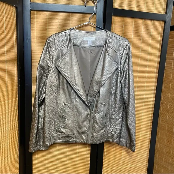 Quilted Metallic Faux-Leather Jacket