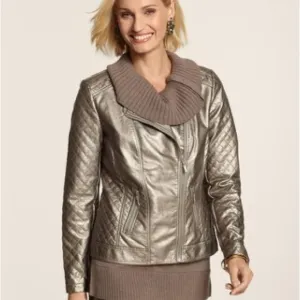 Quilted Metallic Faux-Leather Jacket