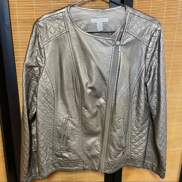 Quilted Metallic Faux-Leather Jacket