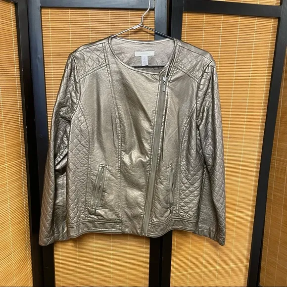 Quilted Metallic Faux-Leather Jacket
