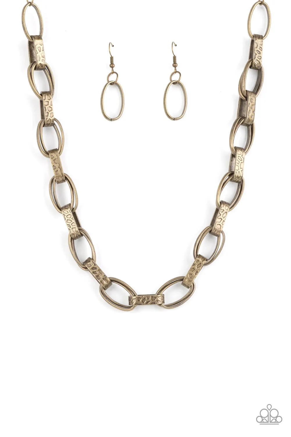 "Motley in Motion" Antiqued Hammered Brass Metal Chain Link Necklace Set