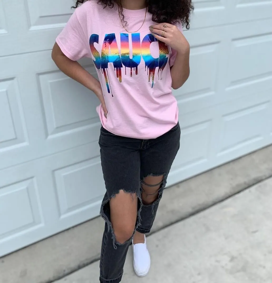 Rainbow Sparkle Sauce | Light Pink Tee