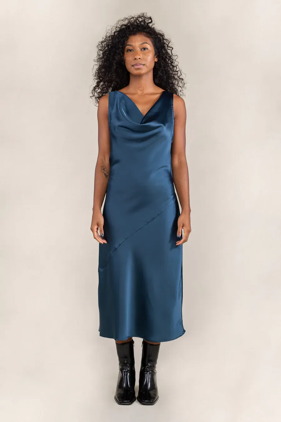 Raye Satin Bias Dress - Ink Blue