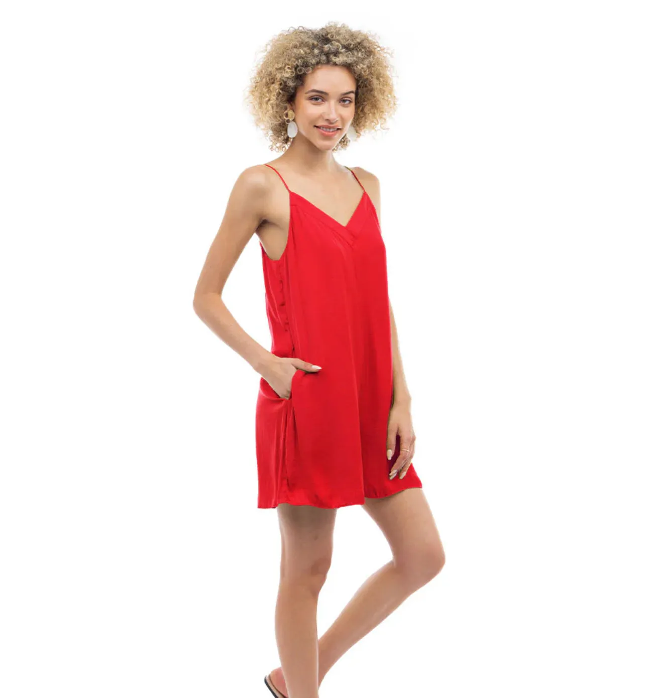 Red Cami Strap Romper