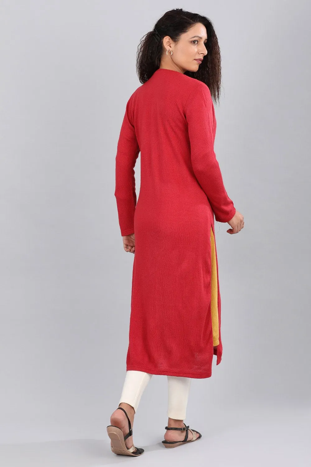Red V-Neck Solid Sweater