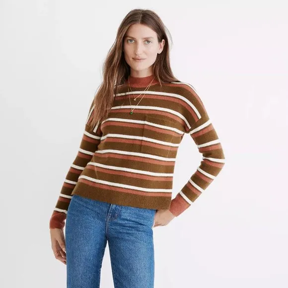 Redmond Mockneck Pocket Sweater in Stripe