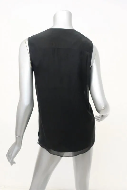 Reed Krakoff Blouse Black Layered Silk Size 4 Sleeveless V-Neck Top