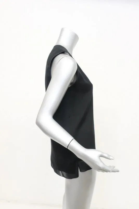 Reed Krakoff Blouse Black Layered Silk Size 4 Sleeveless V-Neck Top