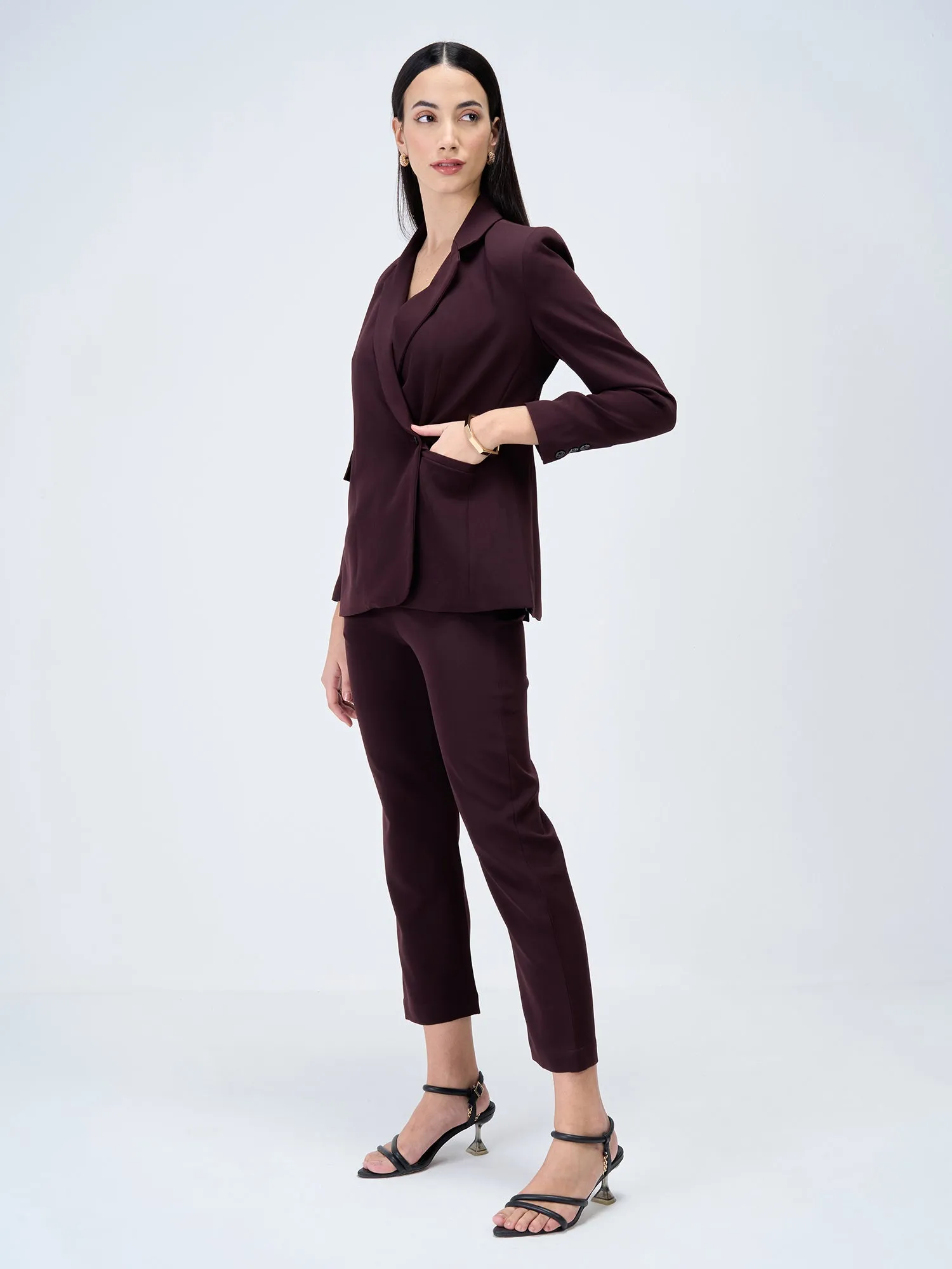Regal Single Breasted Blazer-Dark Brown
