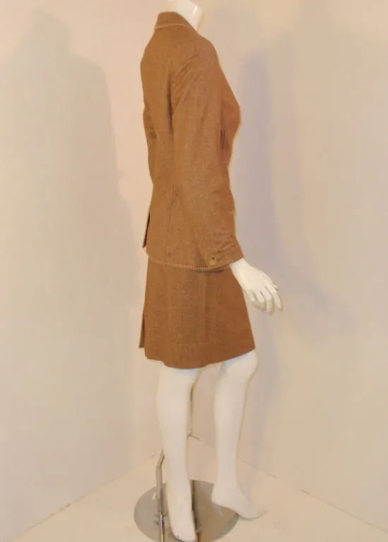 RENA LANGE 1990s 2 pc Tan Skirt Suit with Poodle Print Lining