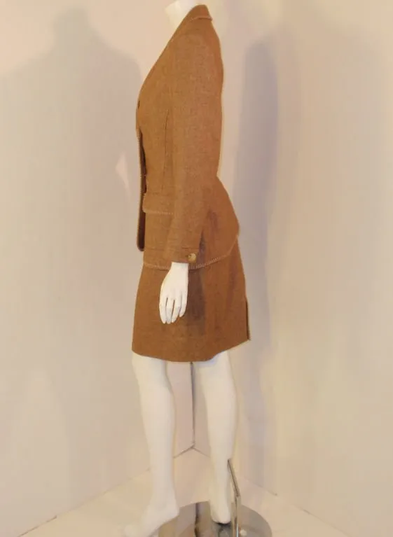 RENA LANGE 1990s 2 pc Tan Skirt Suit with Poodle Print Lining