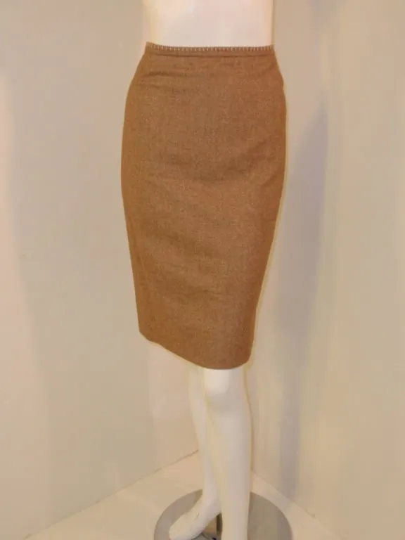 RENA LANGE 1990s 2 pc Tan Skirt Suit with Poodle Print Lining