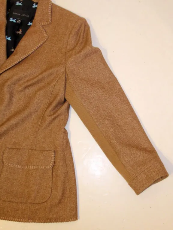 RENA LANGE 1990s 2 pc Tan Skirt Suit with Poodle Print Lining