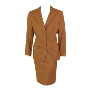 RENA LANGE 1990s 2 pc Tan Skirt Suit with Poodle Print Lining
