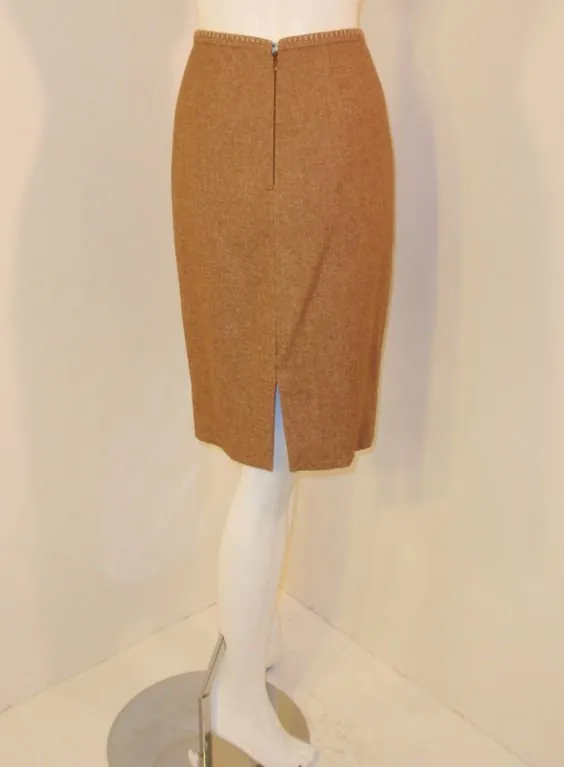 RENA LANGE 1990s 2 pc Tan Skirt Suit with Poodle Print Lining