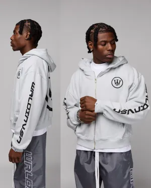 Retro Cropped Zip-Up Hoodie (Cement/Black) [Boxy   Oversized]