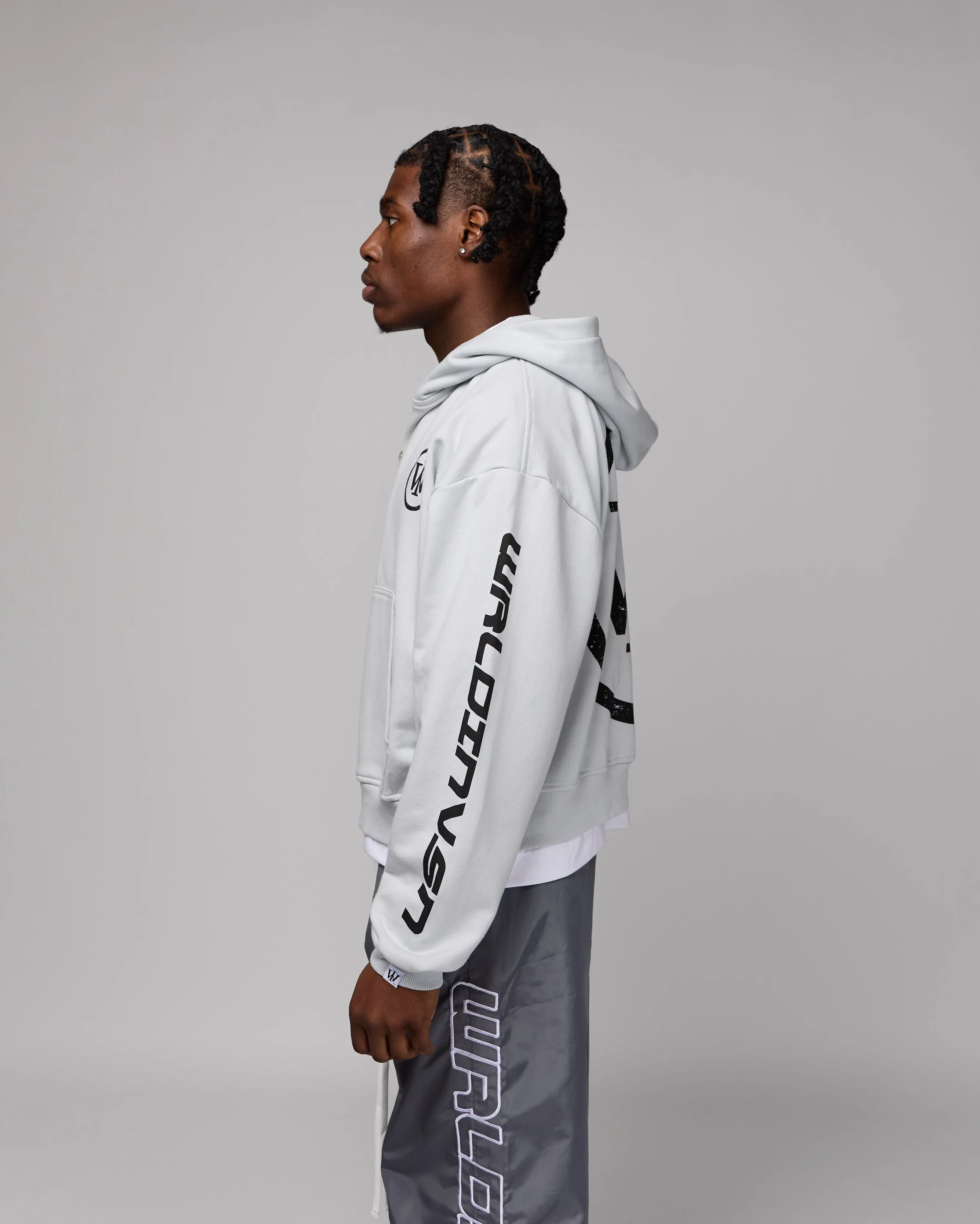 Retro Cropped Zip-Up Hoodie (Cement/Black) [Boxy   Oversized]