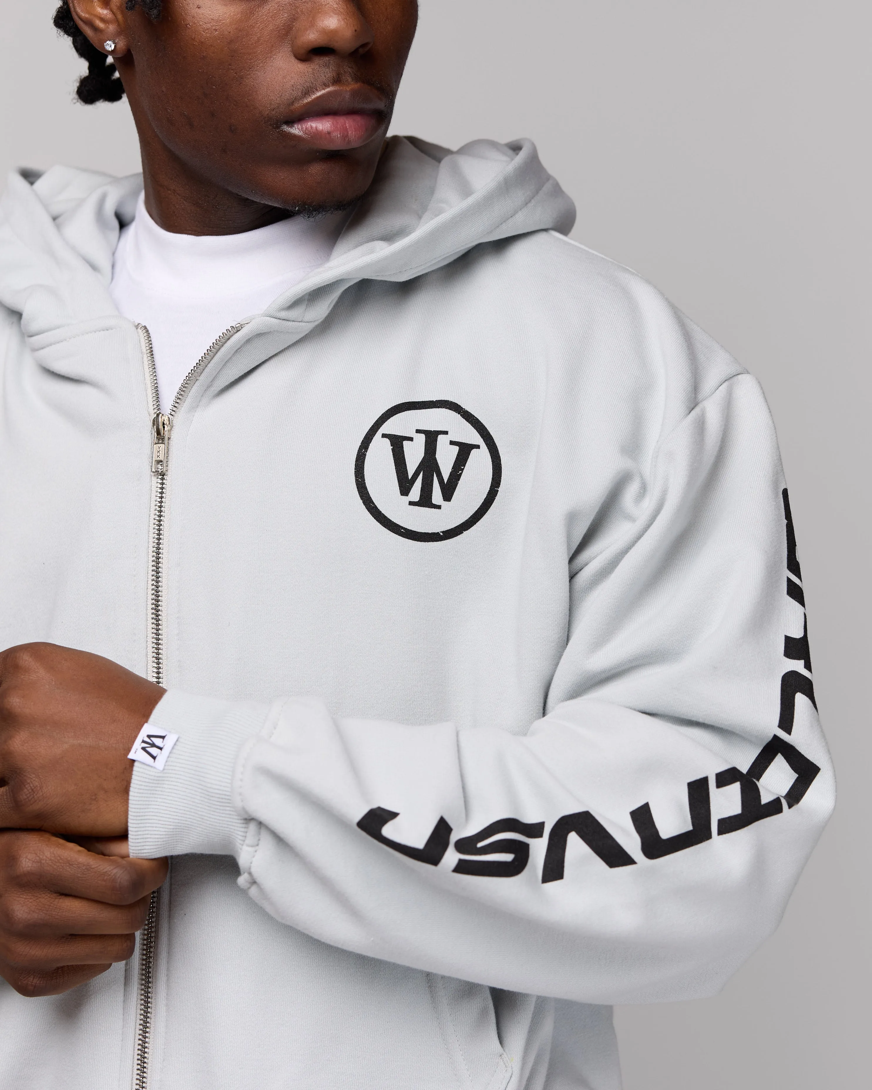 Retro Cropped Zip-Up Hoodie (Cement/Black) [Boxy   Oversized]