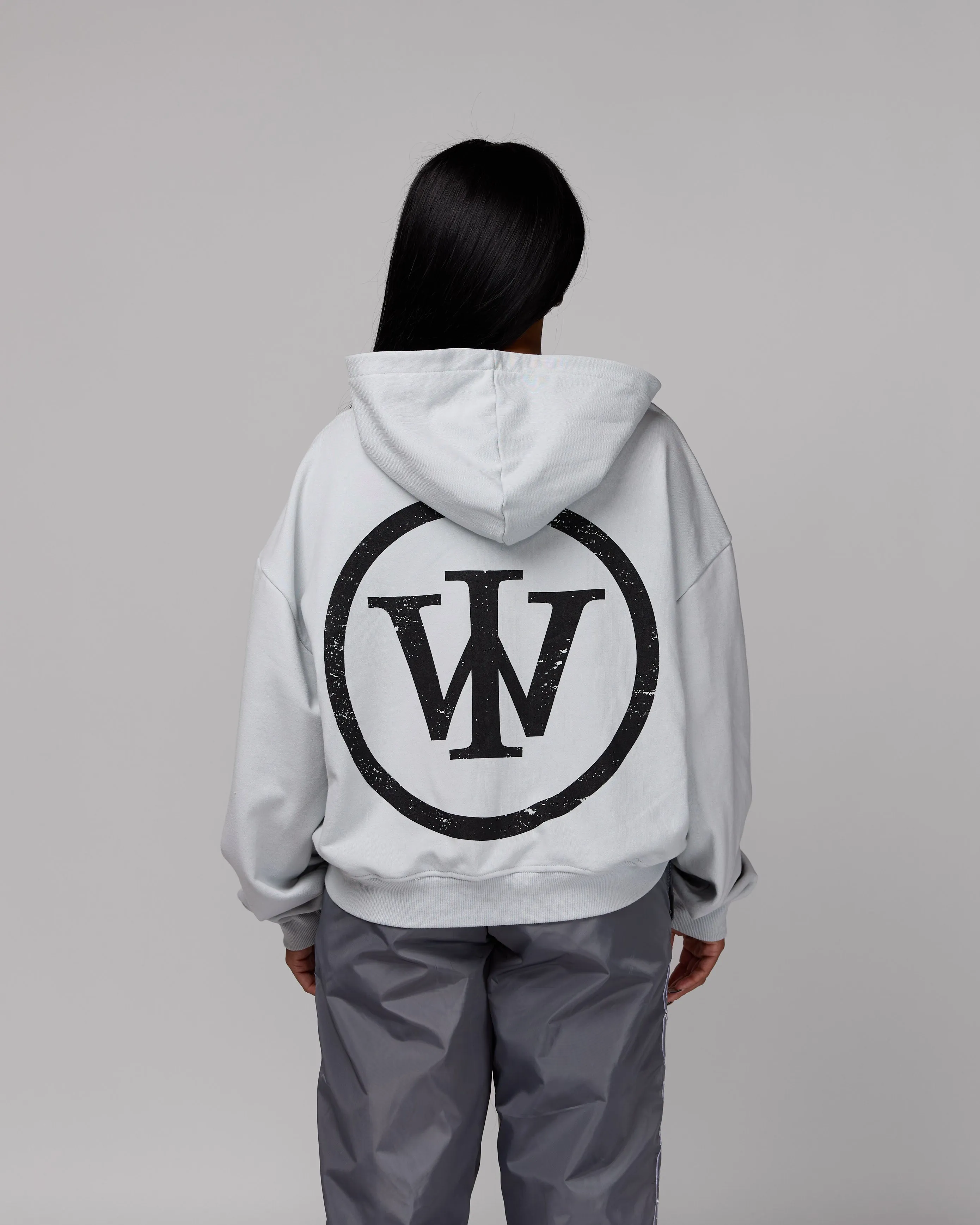 Retro Cropped Zip-Up Hoodie (Cement/Black) [Boxy   Oversized]