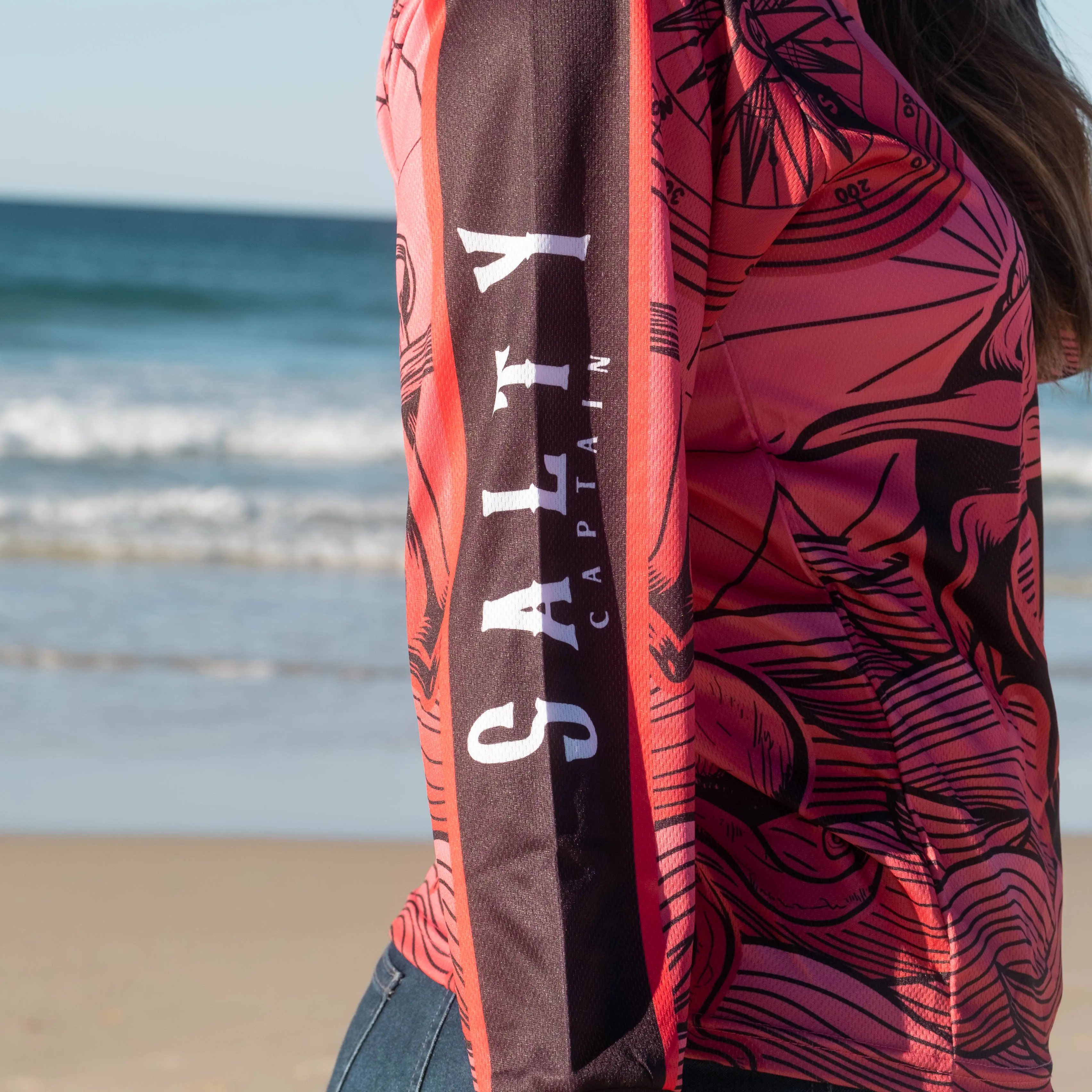 Salty Captain Fishing Shirt - Salmon/Black