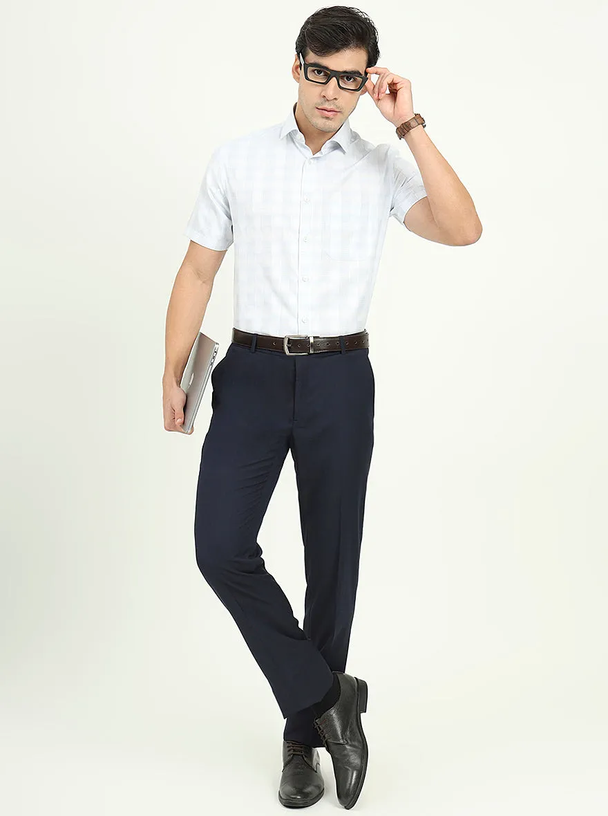 Sea Blue & Grey Checked Regular Fit Formal Shirt | Greenfire
