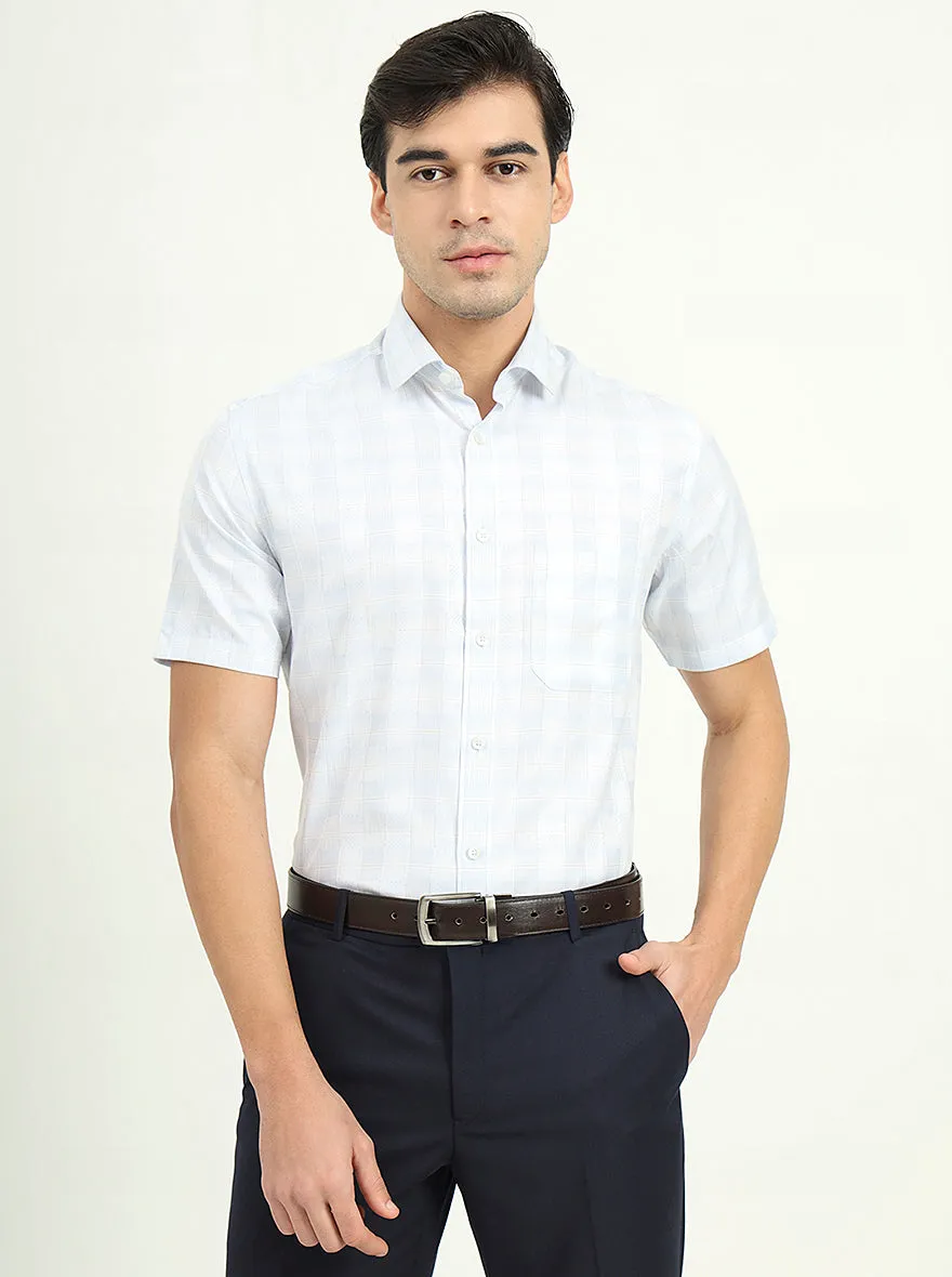 Sea Blue & Grey Checked Regular Fit Formal Shirt | Greenfire