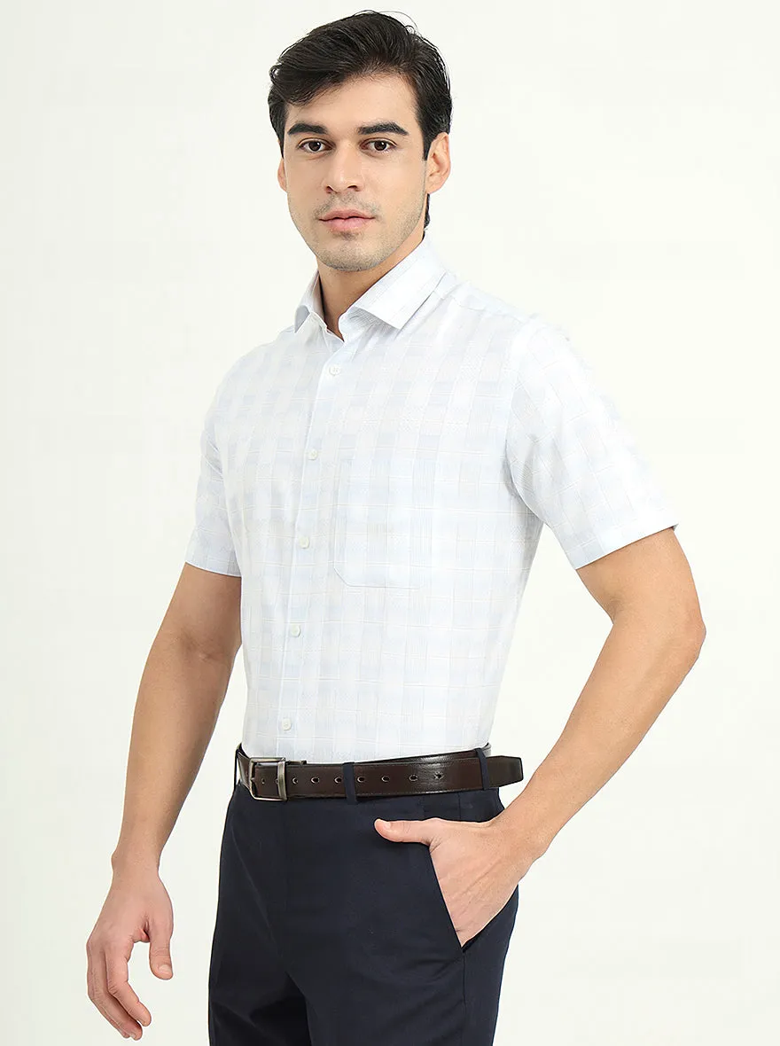 Sea Blue & Grey Checked Regular Fit Formal Shirt | Greenfire