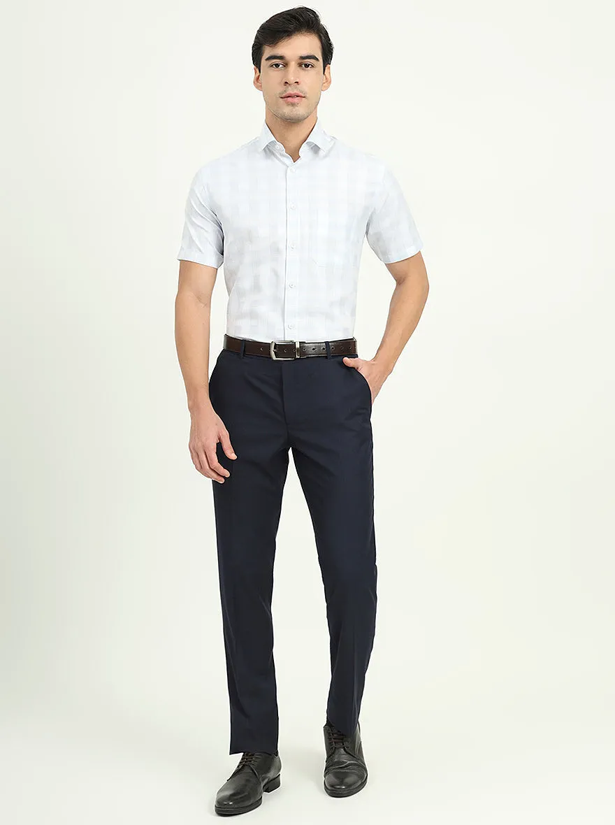 Sea Blue & Grey Checked Regular Fit Formal Shirt | Greenfire