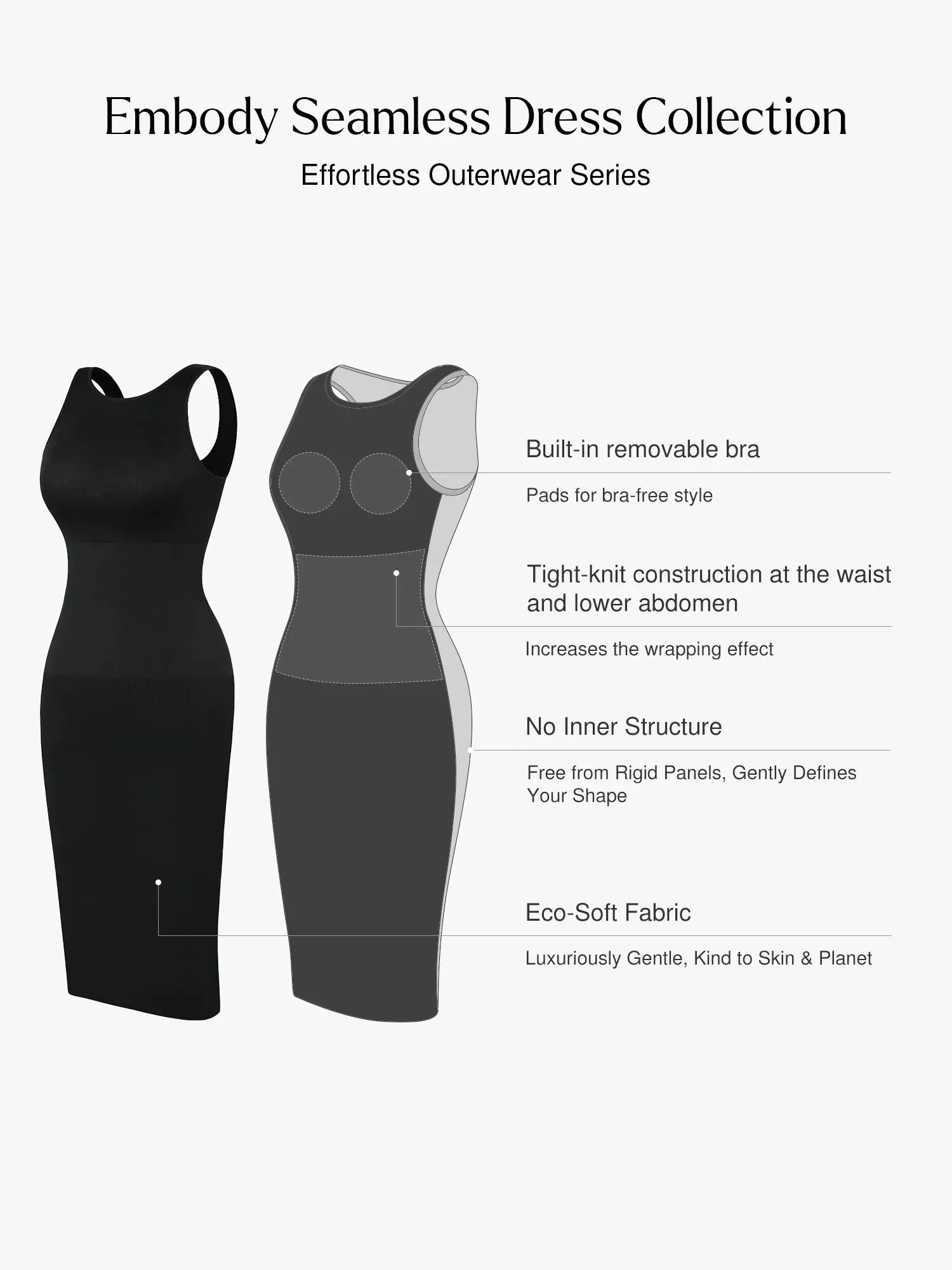 Shapewear Deep V-Neck Tummy Control  Midi Dress