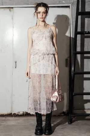 Sheer Bloom Asymmetry Dress