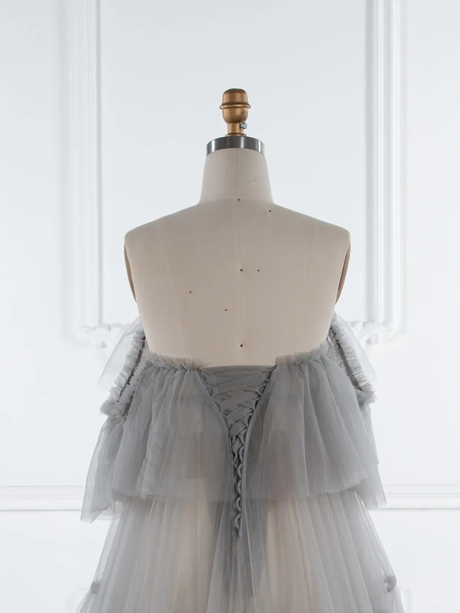 Sheer Tulle Maternity Dress with Ruffles for Photo Shoots Layered Tulle Maternity Robe Photography Dresses YW250004