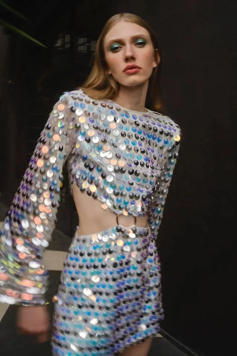 Silver Sequin Hollow-Out Mini Party Dress