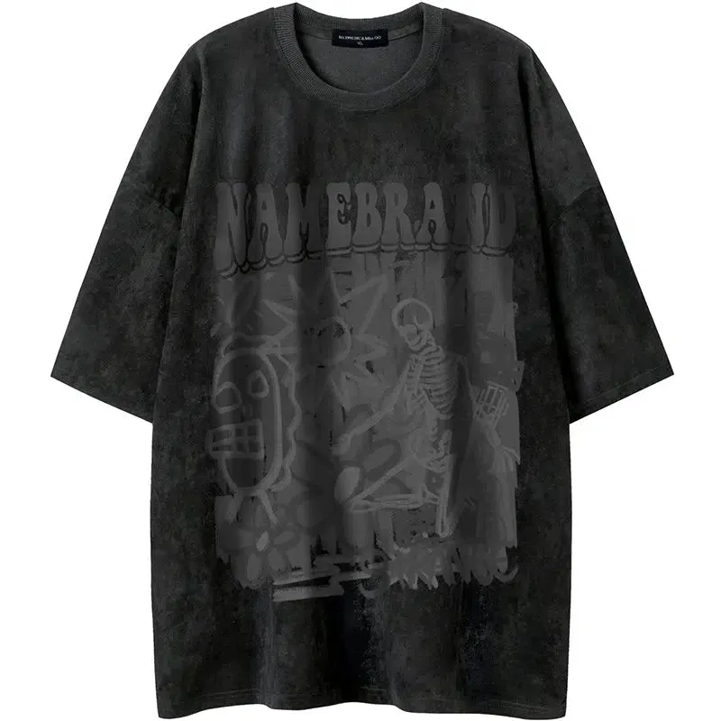 skull Print Suede T-shirt