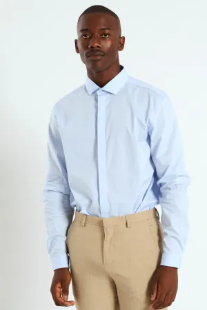Stretch Concealed Placket Shirt - Light Blue