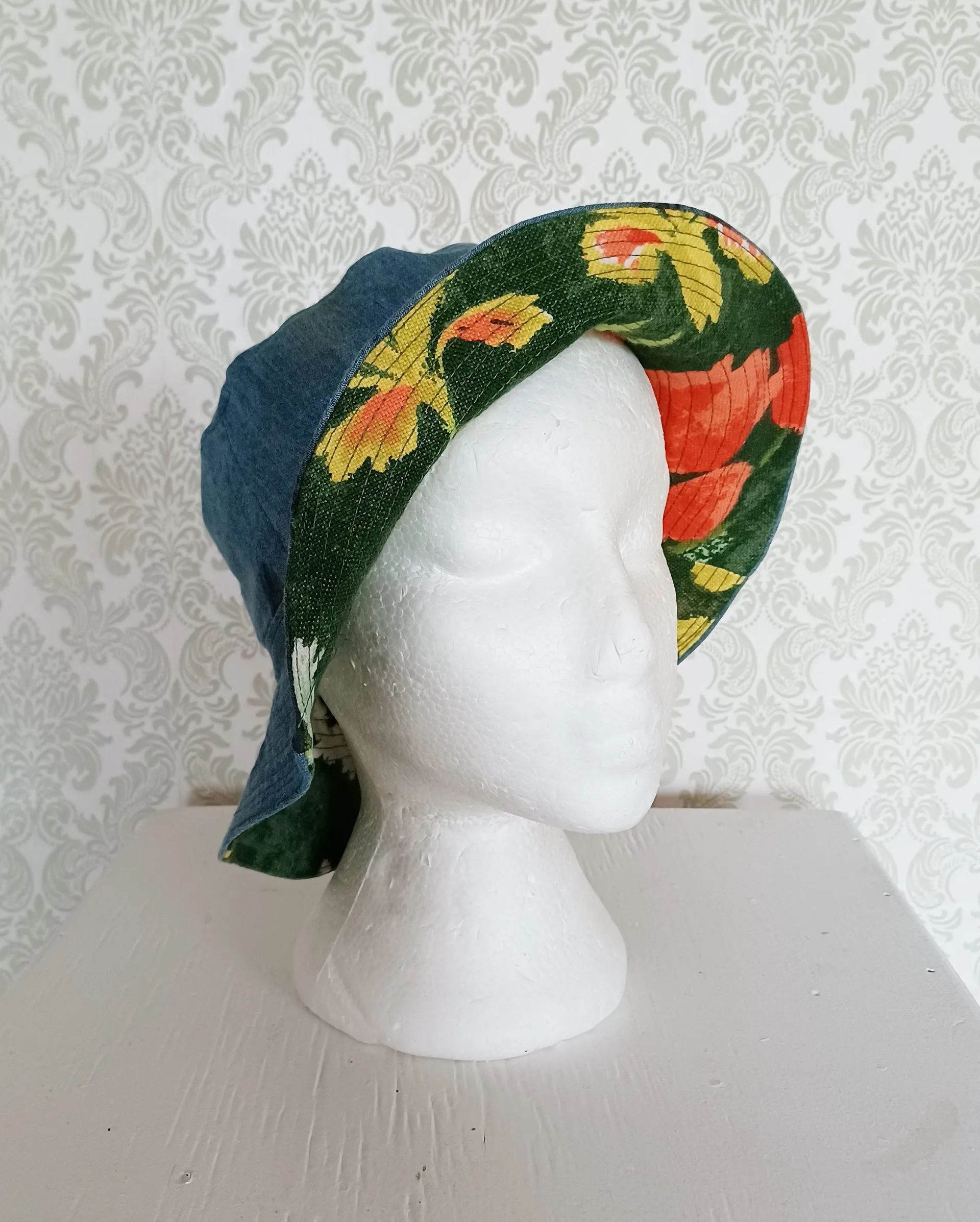 Summer Garden - Reversible Denim & Barkcloth Bucket Hat