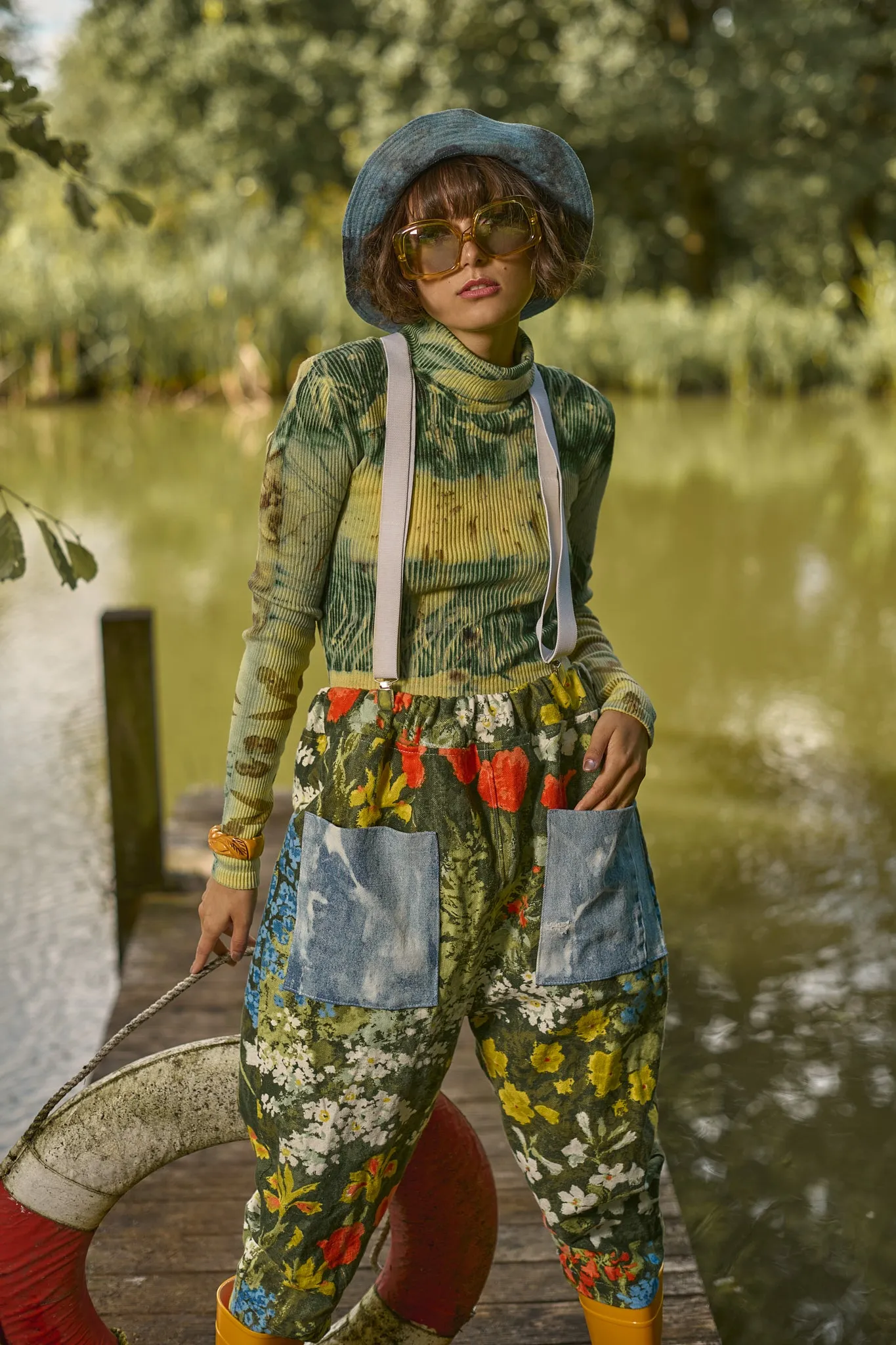 Summer Garden - Reversible Denim & Barkcloth Bucket Hat