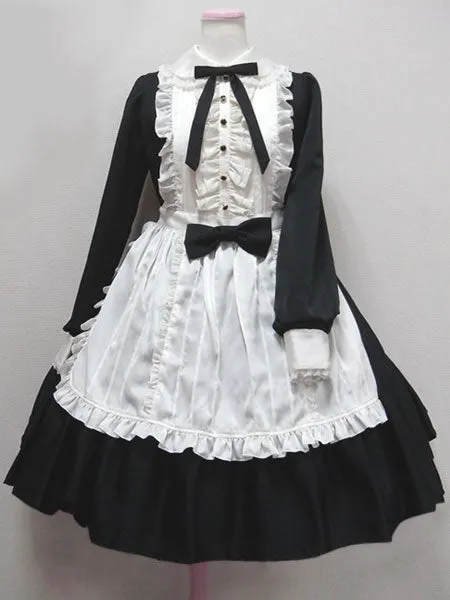 Sweet Lolita Dress OP Ocean Blue Turndown Collar Long Sleeve Lolita One Piece Dress 