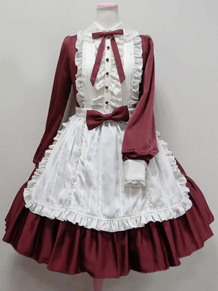 Sweet Lolita Dress OP Ocean Blue Turndown Collar Long Sleeve Lolita One Piece Dress 