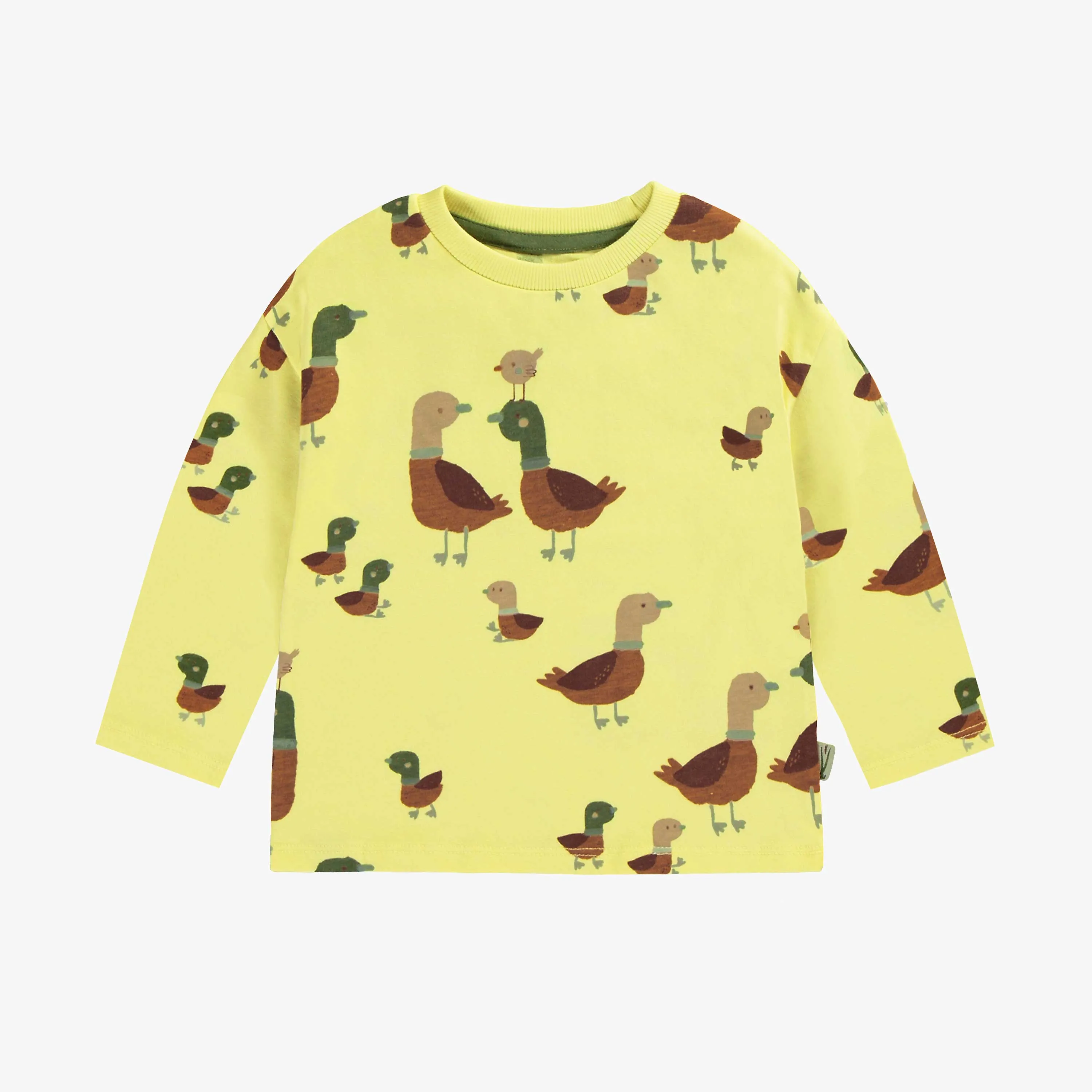 T-shirt à manches longues jaune néon avec motif répété en jersey, bébé || Long-sleeved neon yellow t-shirt with print in jersey, baby
