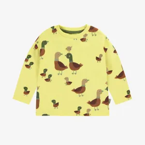 T-shirt à manches longues jaune néon avec motif répété en jersey, bébé || Long-sleeved neon yellow t-shirt with print in jersey, baby