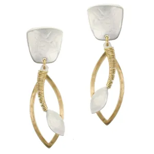 Tapered Square with Wire Wrapped Swoop with Leaf and Leaf Frame Clip or Post Earring