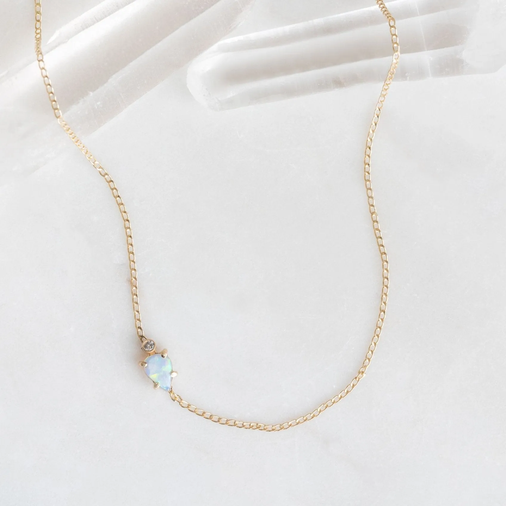 The Asymmetrical Opal   Diamond Necklace | Gold Filled