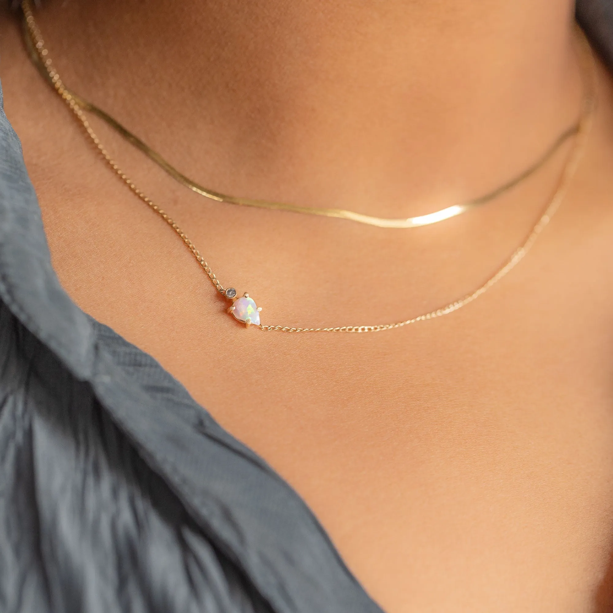 The Asymmetrical Opal   Diamond Necklace | Gold Filled