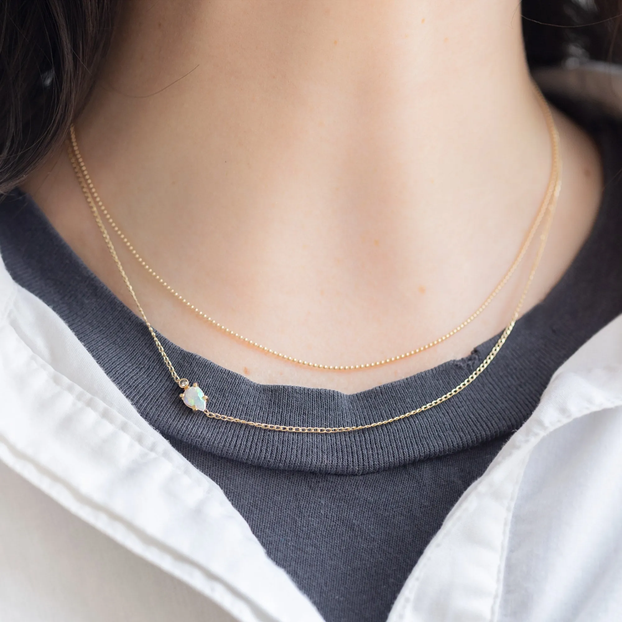 The Asymmetrical Opal   Diamond Necklace | Gold Filled