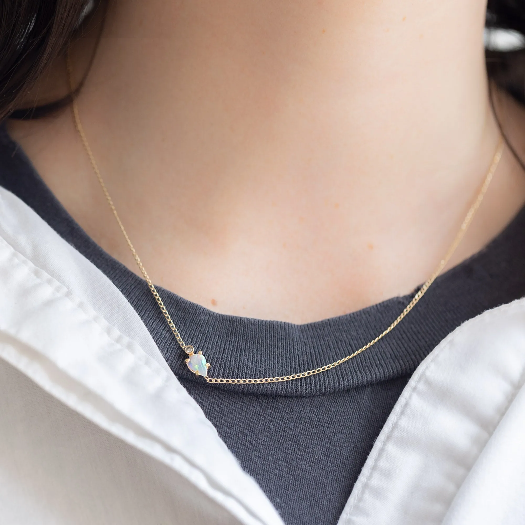 The Asymmetrical Opal   Diamond Necklace | Gold Filled