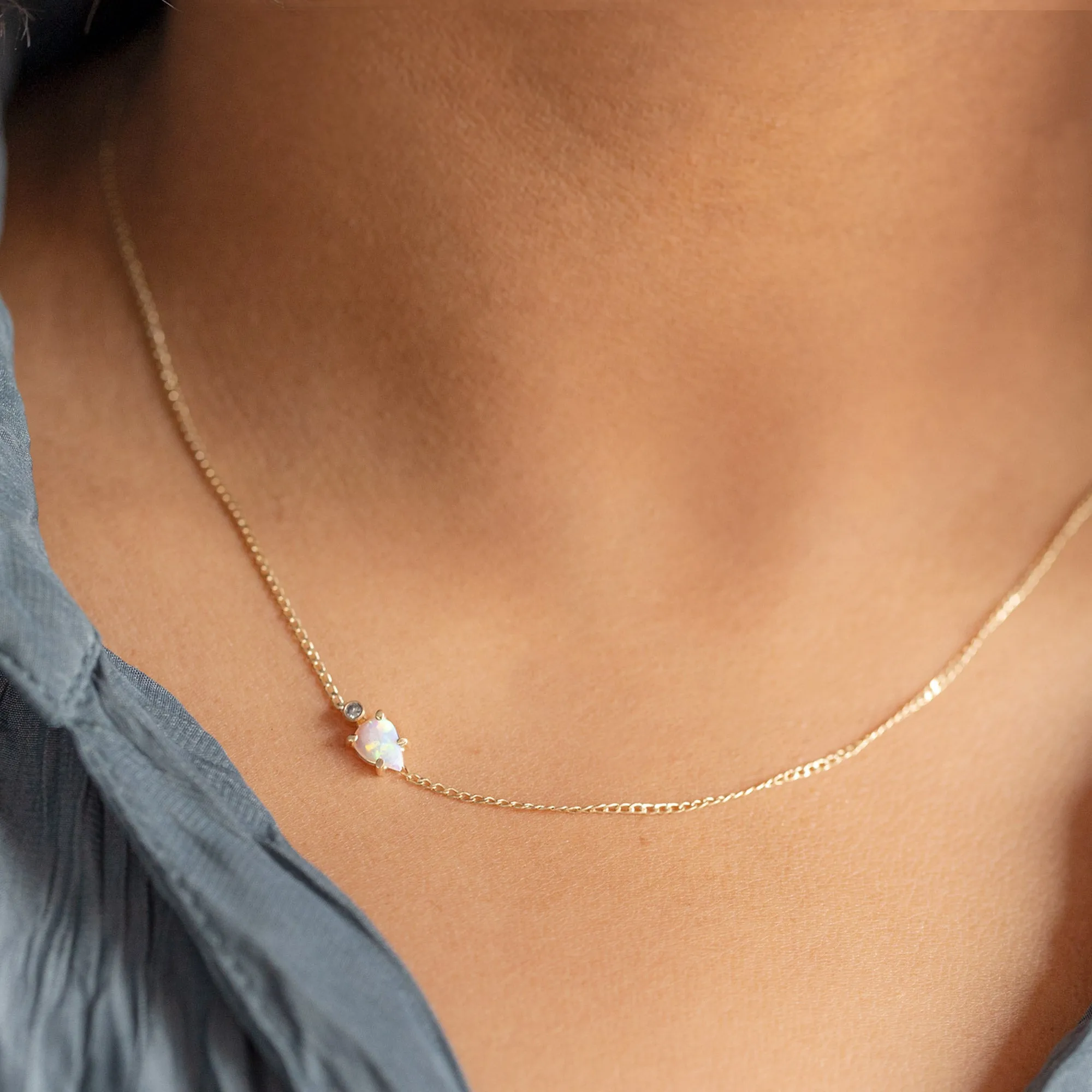 The Asymmetrical Opal   Diamond Necklace | Gold Filled